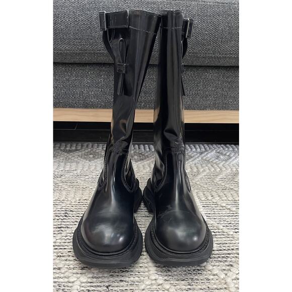 $1,695 NIB Alexander McQueen Black Leather Combat Boots Chunky Sole Buckle 41(8) main image 6